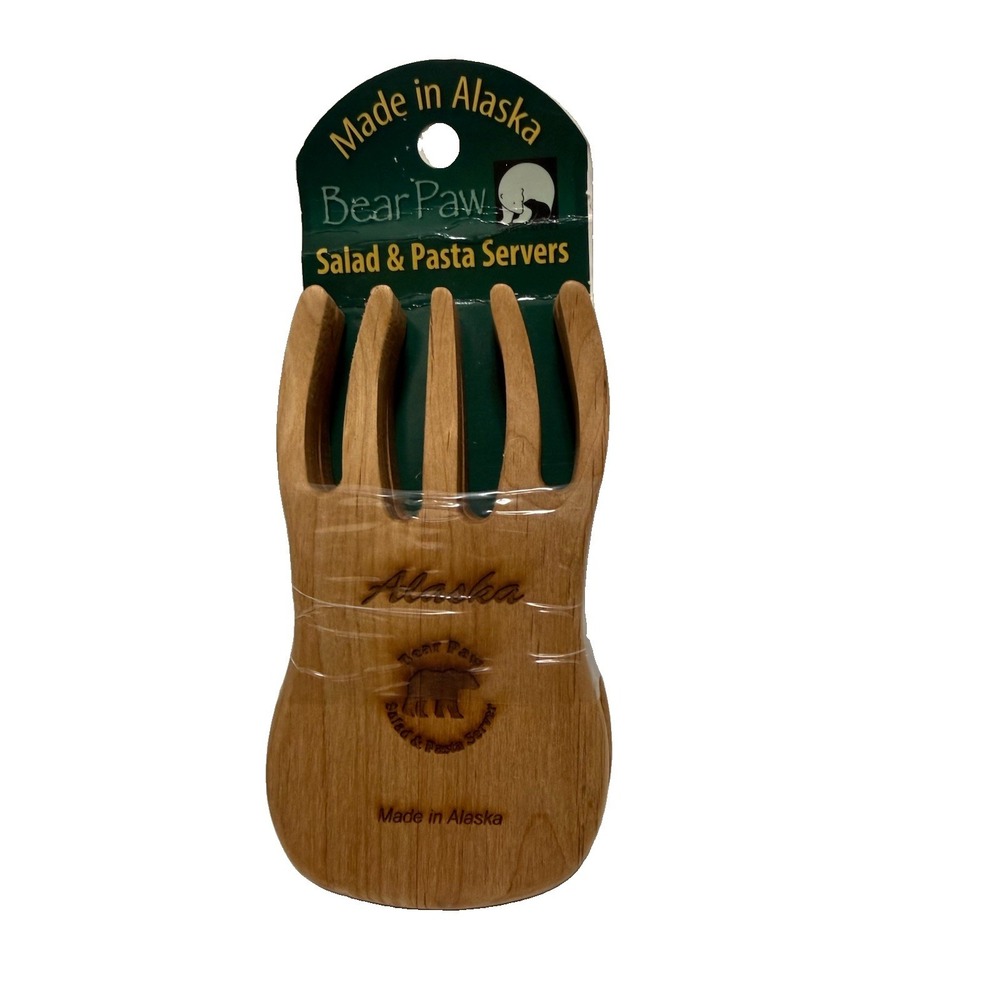New! Bear Paw Salad Pasta Servers Made in Alaska Wooden Utensils New Package
